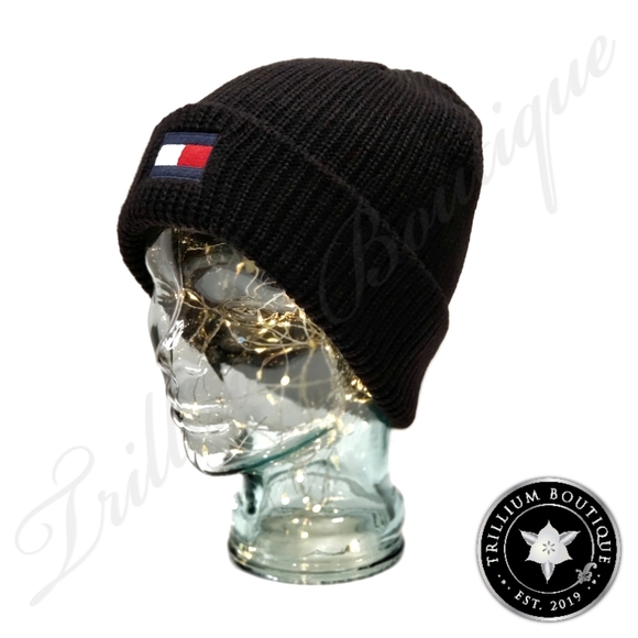 Tommy Hilfiger Unisex Black Cuffed Logo Hat OS - Picture 3 of 5